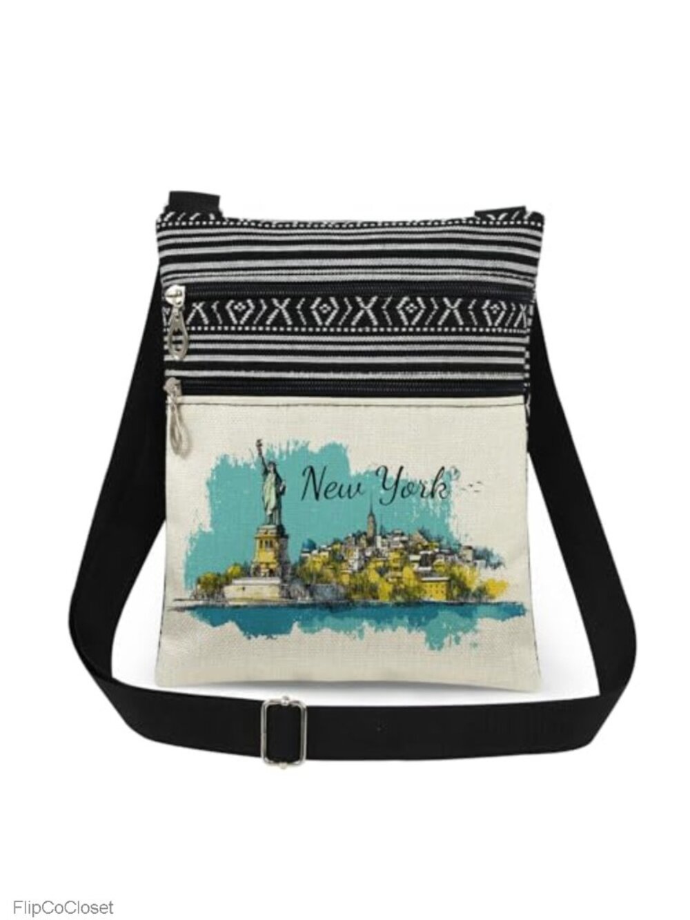 New York Crossbody Bag Adjustable Strap Polyester Zipper Small Purse